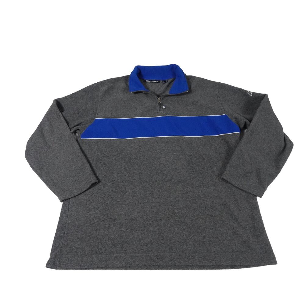 Aeropostale Y2K Vintage Striped 1/4 Zip Fleece Pullover Logo Men's Large